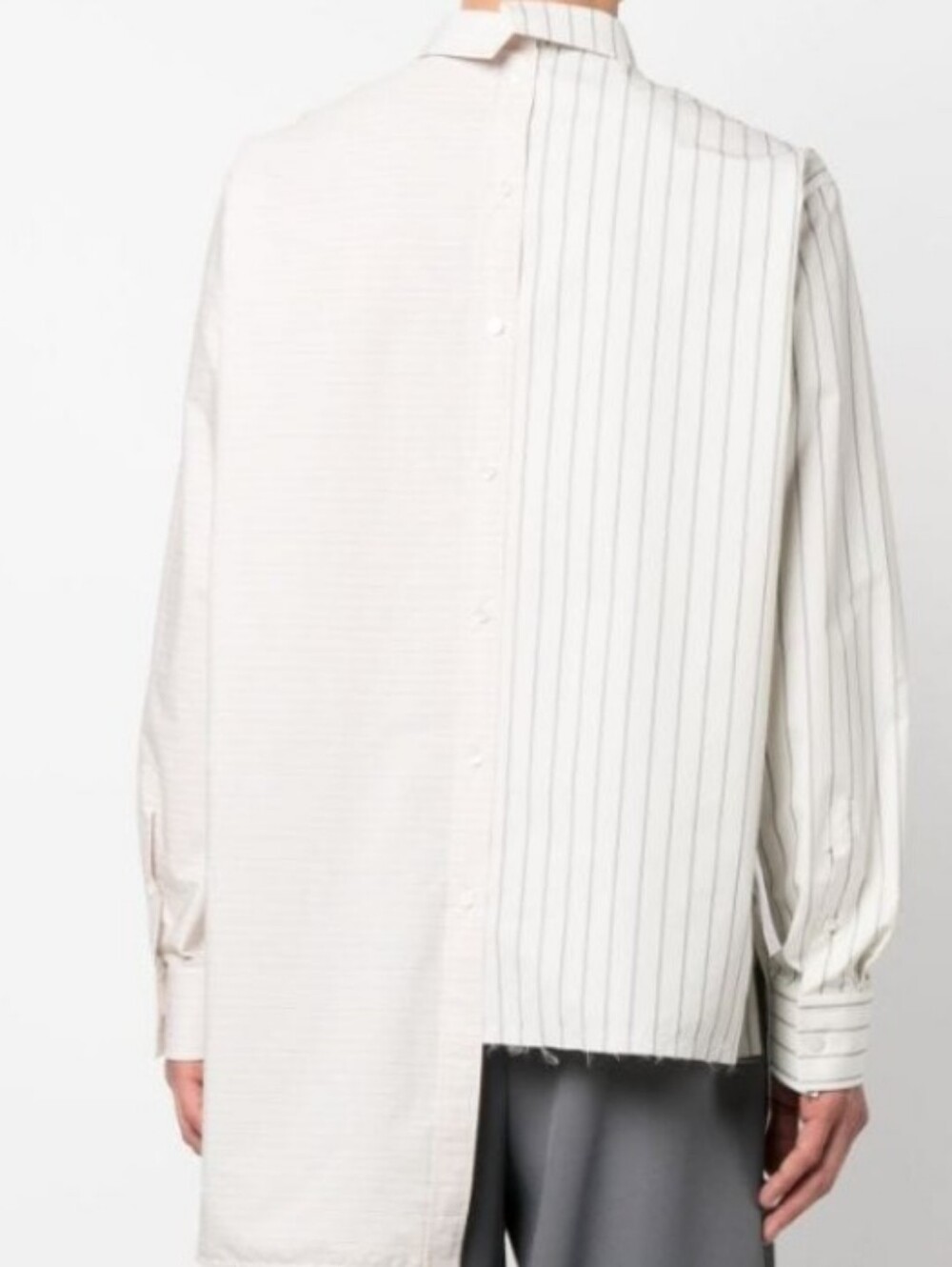 Lanvin Two-Panel Asymmetrical Shirt in White and Navy Blue Stripe Size 42/16.5